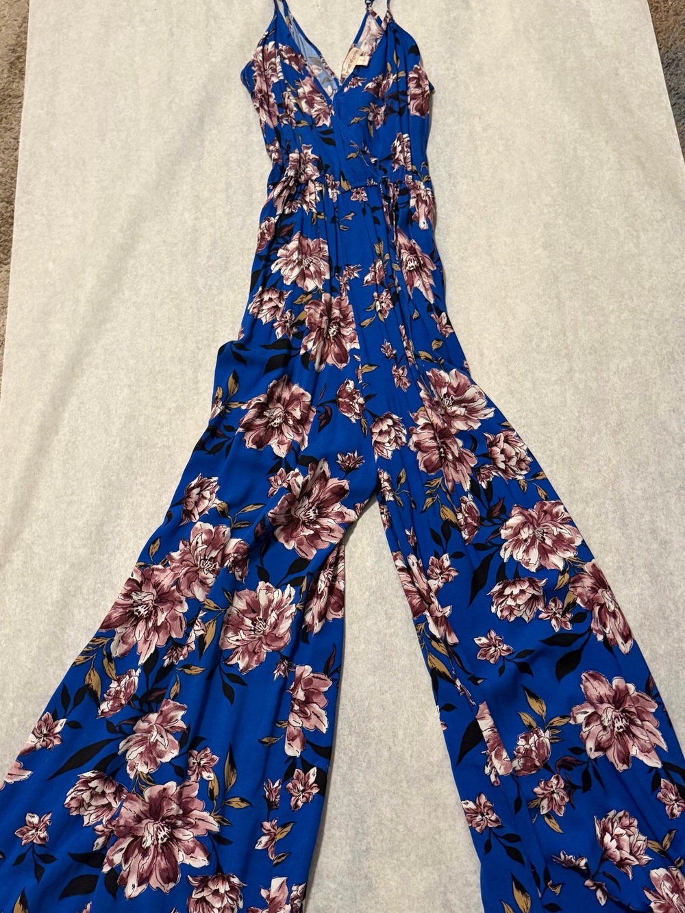 Band of Gypsies Royal Blue Floral Wide-Leg Jumpsuit